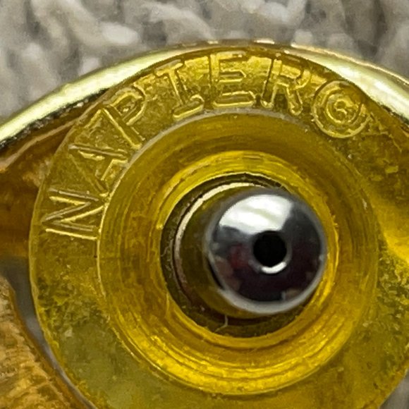 EUC Vintage 90's Napier 2-Tone Gold Earrings, Interlocking, Pierced Ears, 1" D - Picture 8 of 9